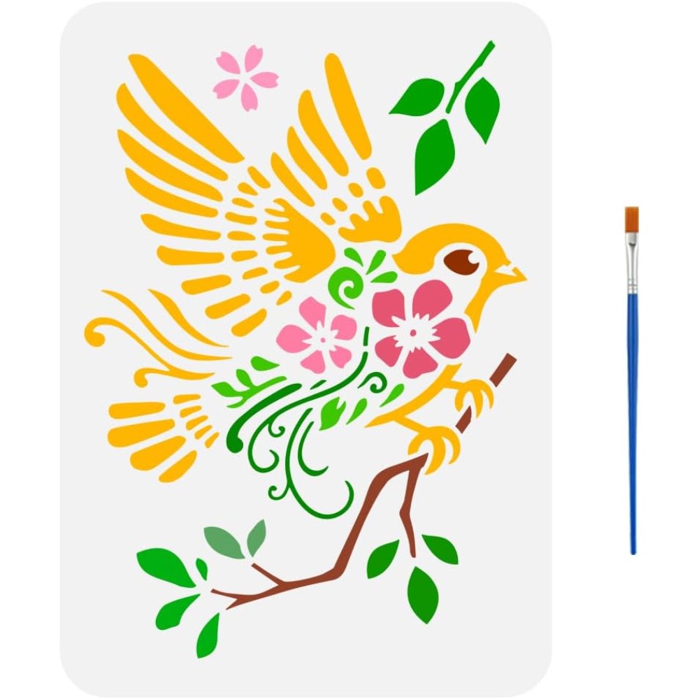 Paint Brush - Pochoir de dessin de moineaux sur